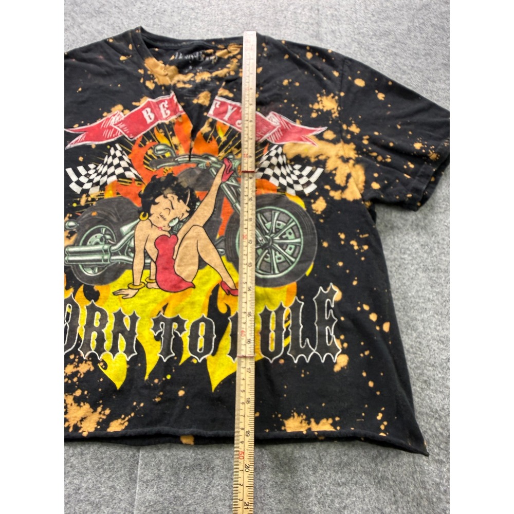 Betty Boop Graphic T-Shirt Women Small Black Bleach Splatter Biker Crop Top - Picture 4 of 9